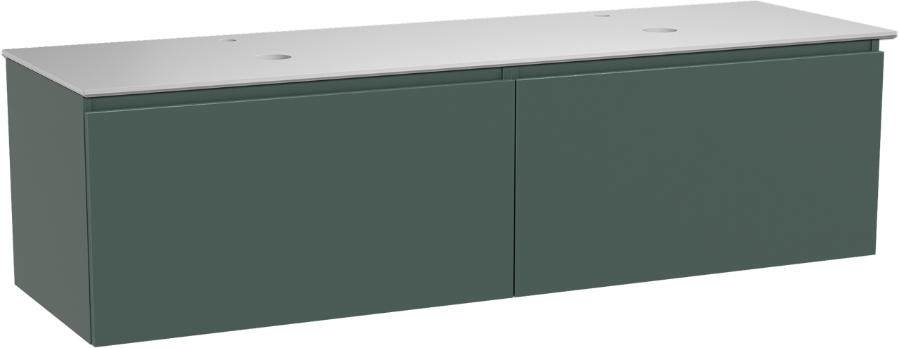 Balmani Sfera zwevend badkamermeubel 180 x 55 cm forest met Facetta dubbel tablet in solid surface mat wit