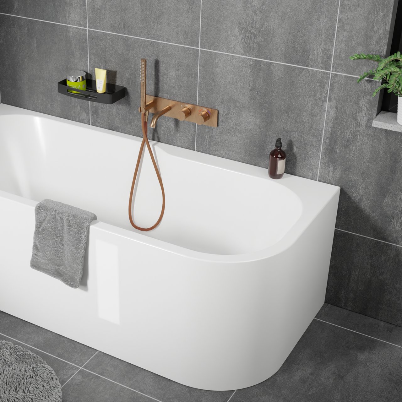 Blaufoss Round inbouw badkraan thermostatisch met handdouche Brushed Rosegold incl. inbouwelement