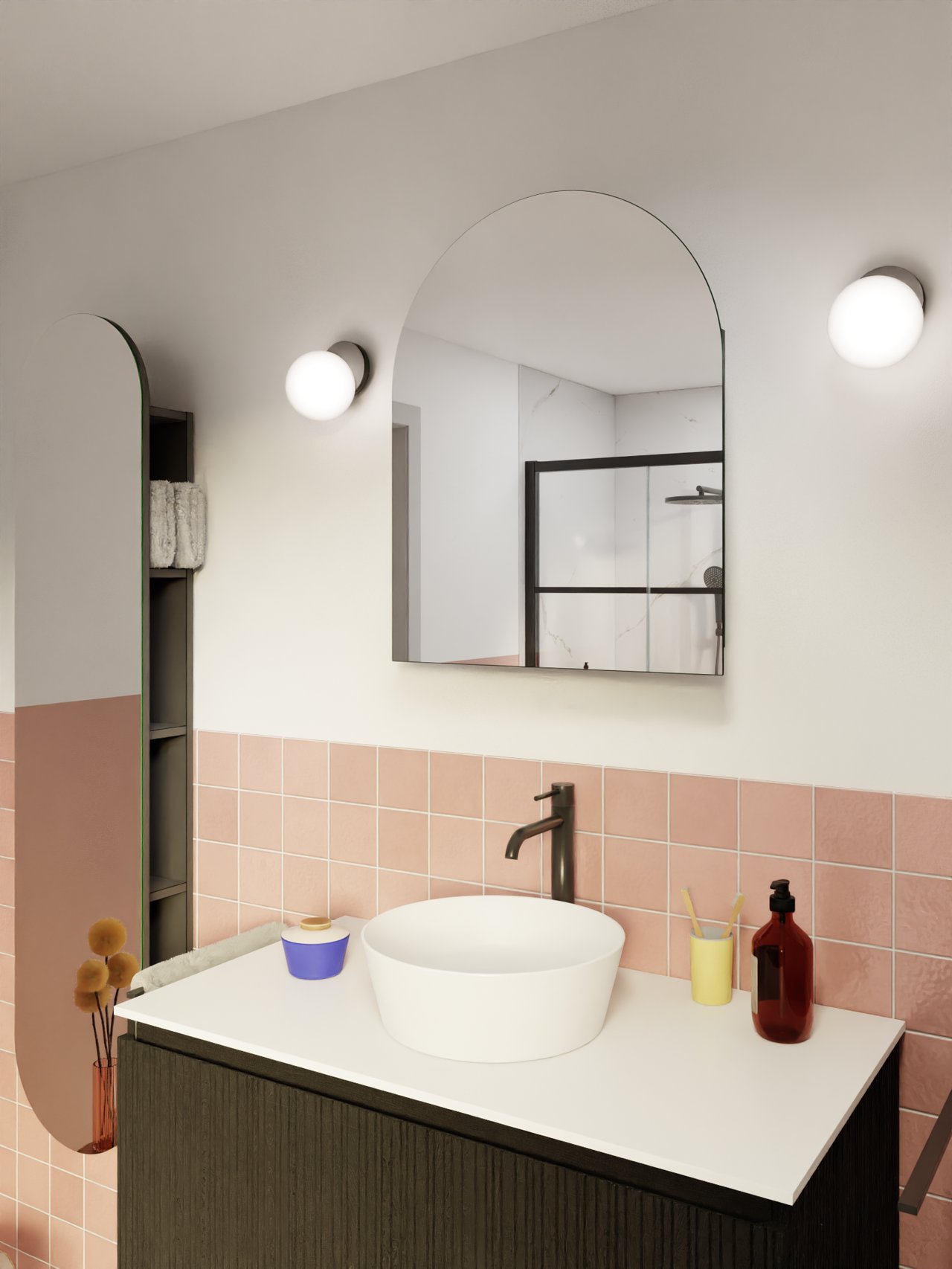 Storke Spiegelschrank Bad: Rund (Bogen), 55 x 70 cm, Schwarz Matt