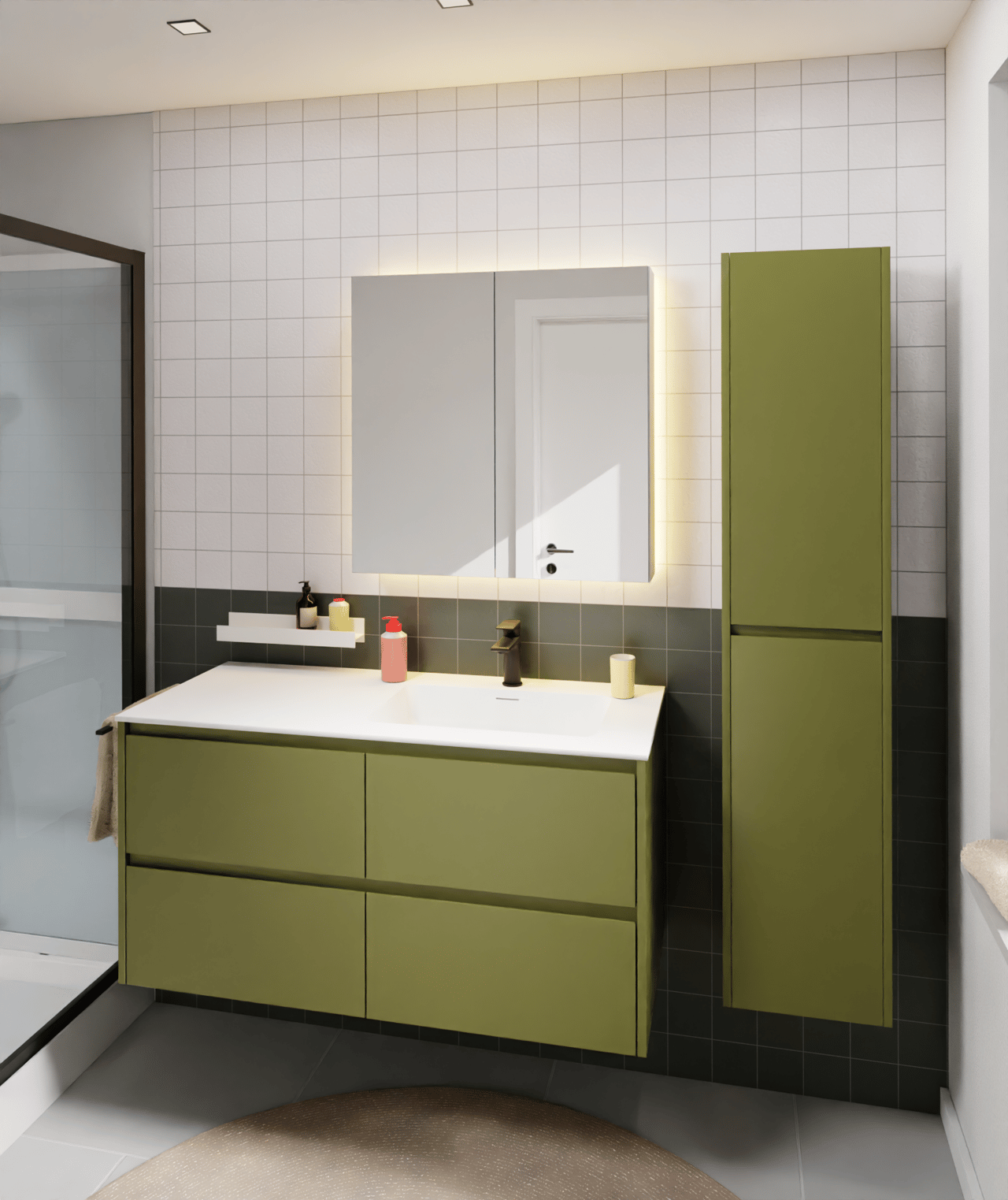 Storke Seda meuble sous-vasque suspendu 120 x 52 cm vert olive 4 tiroirs