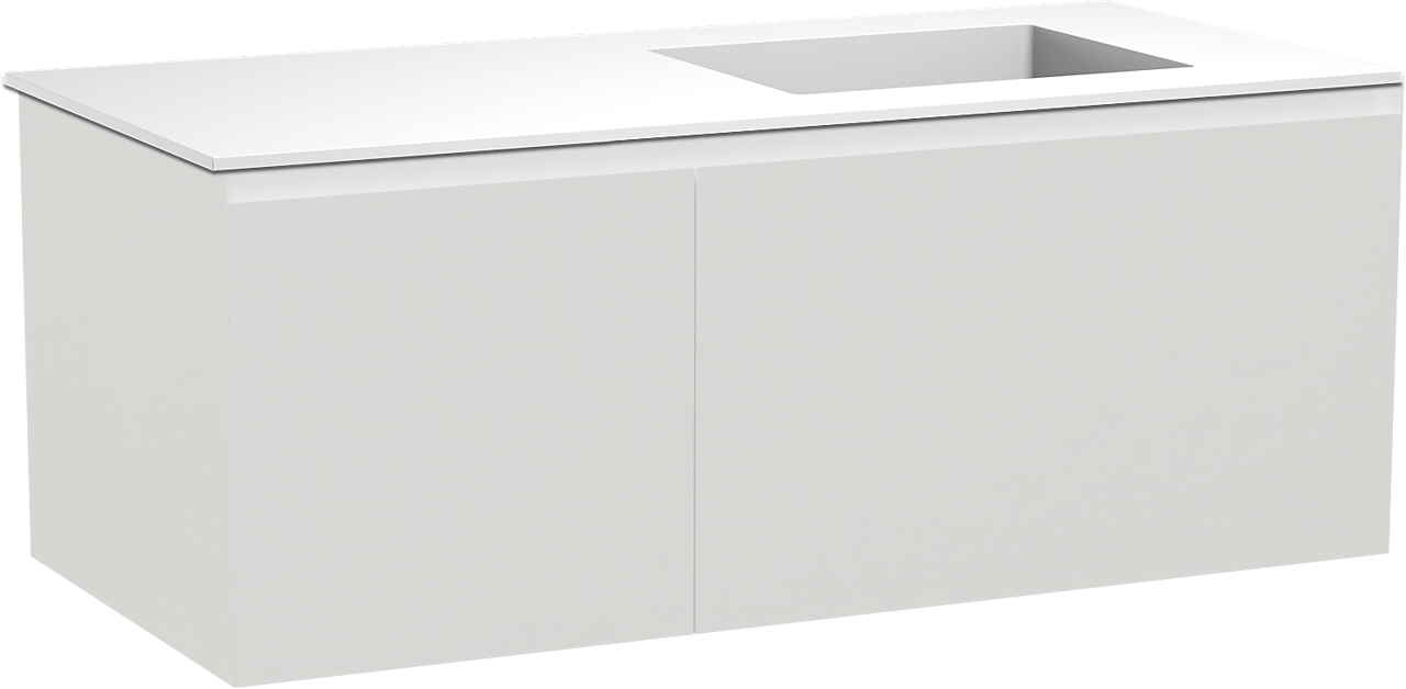 Balmani Idra meuble salle de bains suspendu 120 x 55 cm blanc mat avec Tablo Stretto vasque asymétrique droite en solid surface blanc mat