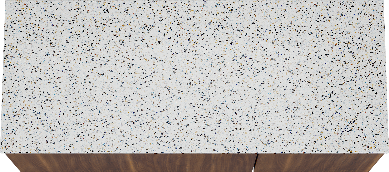 Balmani Sfera zwevend badkamermeubel 135 x 55 cm amerikaanse notelaar met Stretto enkel of dubbel tablet in mat wit/zwart terrazzo