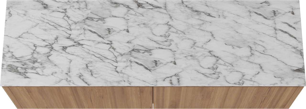 Balmani Eclips zwevend badkamermeubel 180 x 55 cm Teak met Stretto enkel of dubbel tablet in Carrara marmer