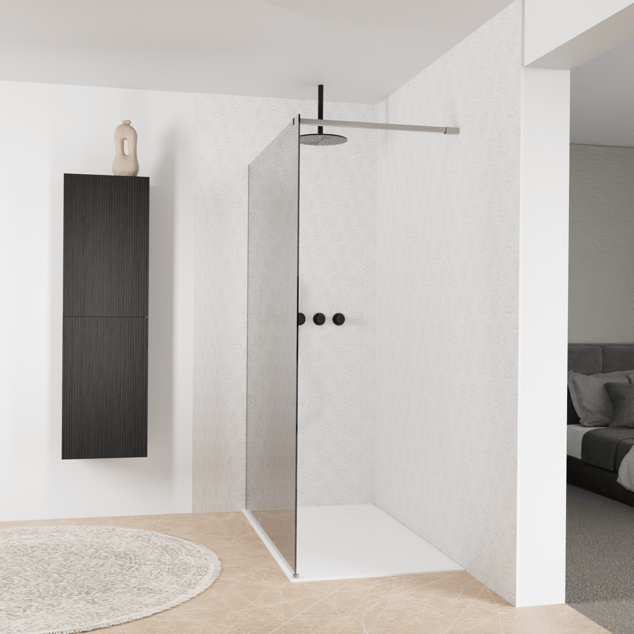 Balmani Modular douche à l'italienne: 140 x 200 cm, Miroir Reflex, avec coating, Profil Brushed Inox