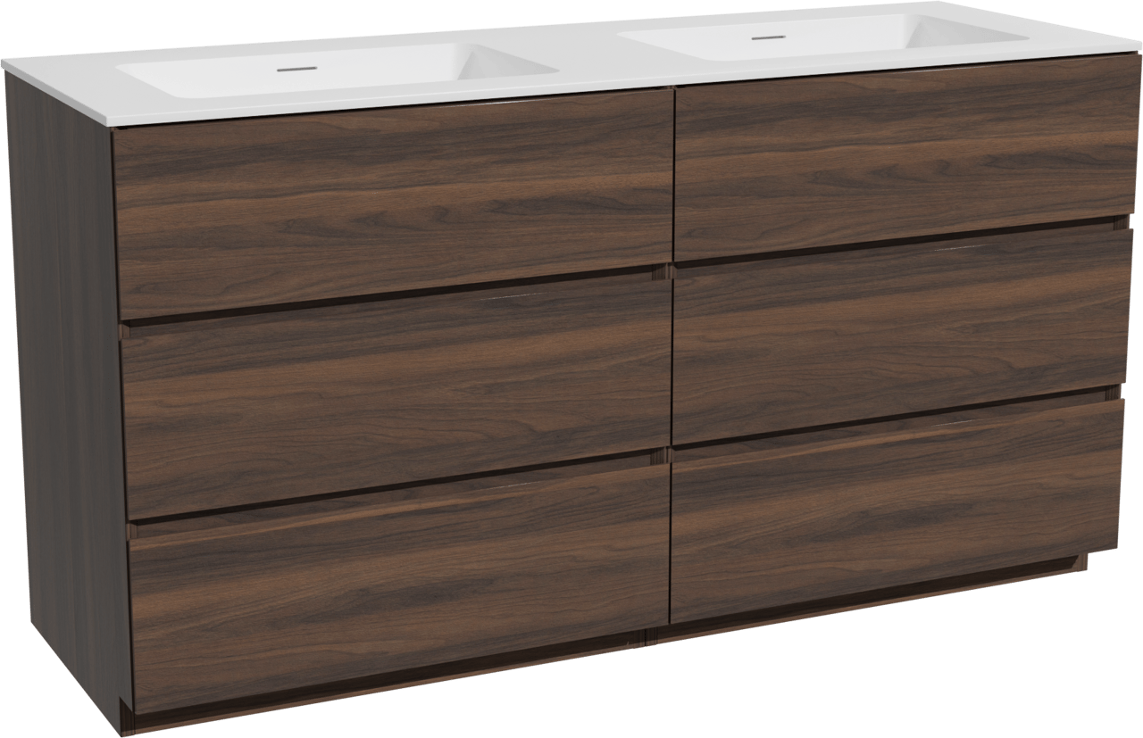 Storke Edge meuble salle de bains à poser 150 x 52 cm noyer avec Mata double vasque en solid surface blanc mat