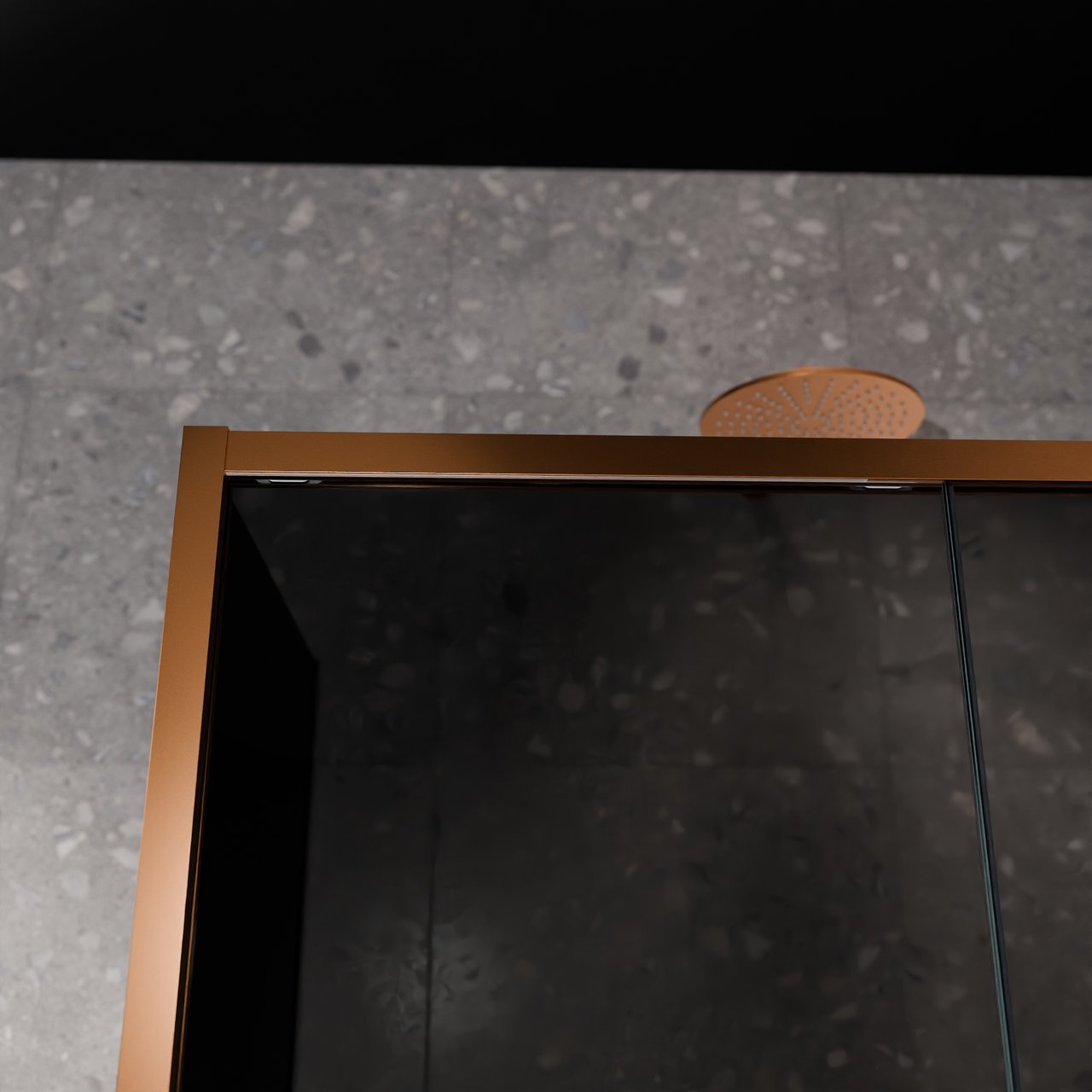 Balmani Senses Design douchehoek met rechtse schuifdeur en vaste zijwand, 160 x 90 cm, Rookglas, Brushed Rosegold profielen, met coating