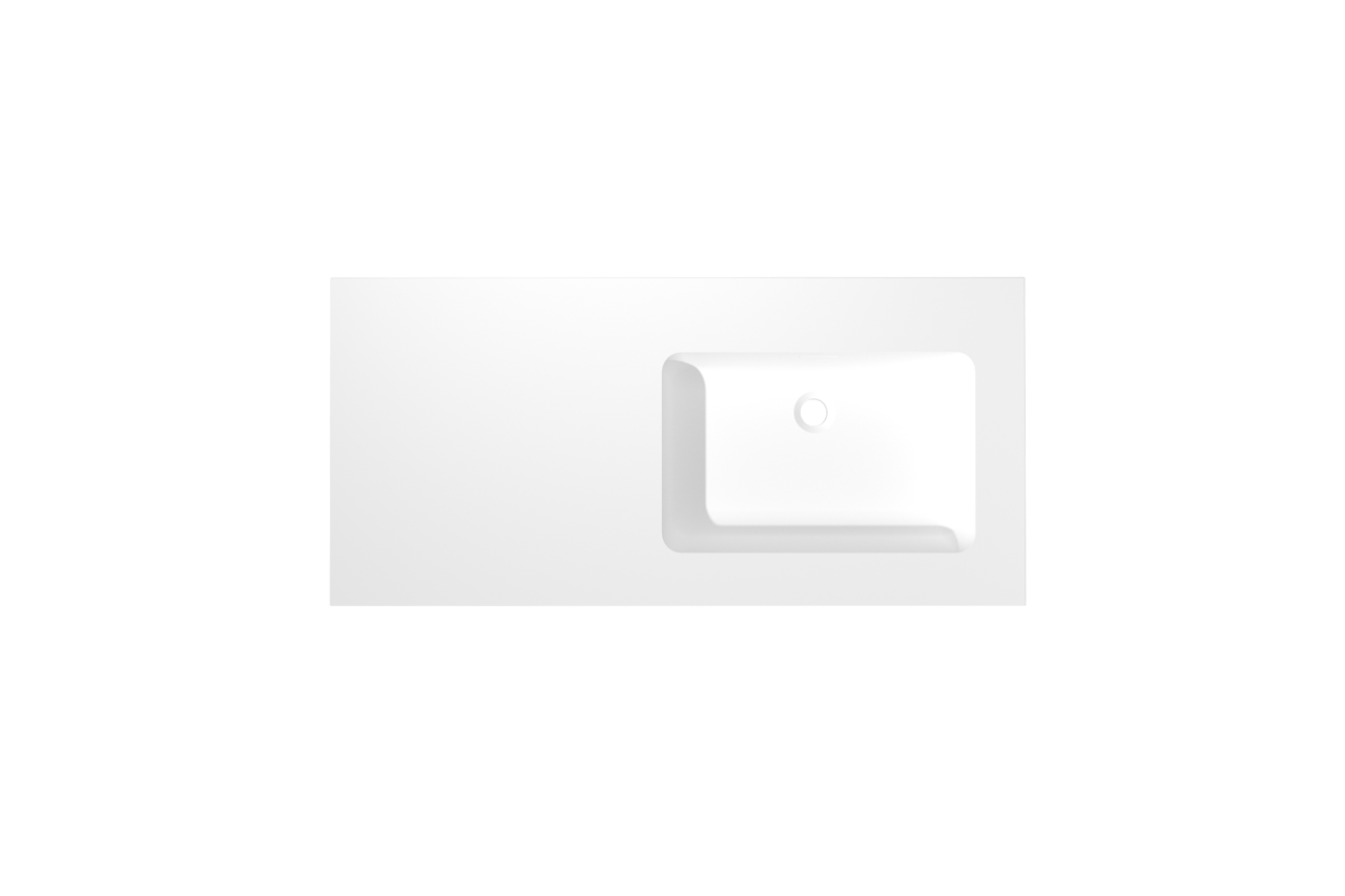 Storke Mata asymmetrisch rechtse wastafel matte solid surface 110 x 52 cm combinatie kast 45 cm