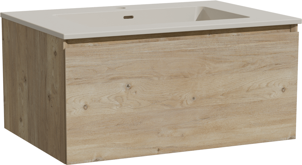 Storke Edge hängendes Möbelstück Set: 75 x 52 cm, Rohe Eiche, mit Diva Einzelwaschtisch, Top Solid Seidengrau