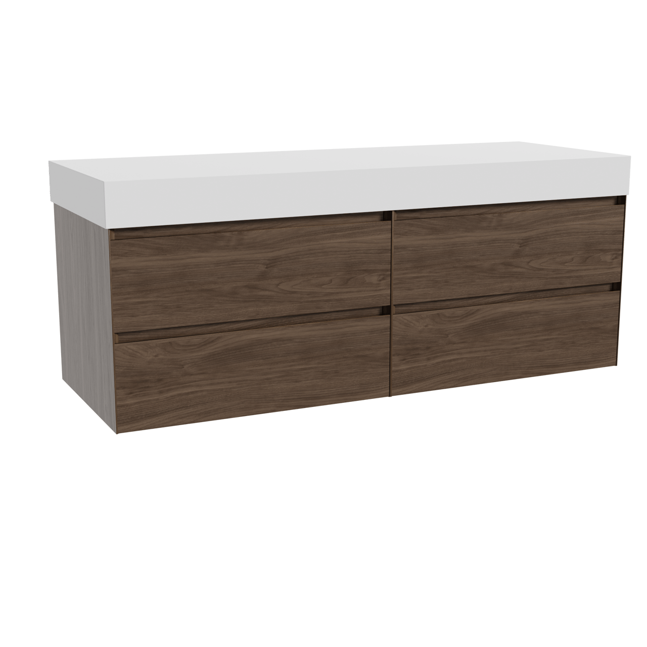 Balmani Mitra meuble salle de bains suspendu 150 x 55 cm noyer américain avec Dominus tablette simple ou double en solid surface blanc mat