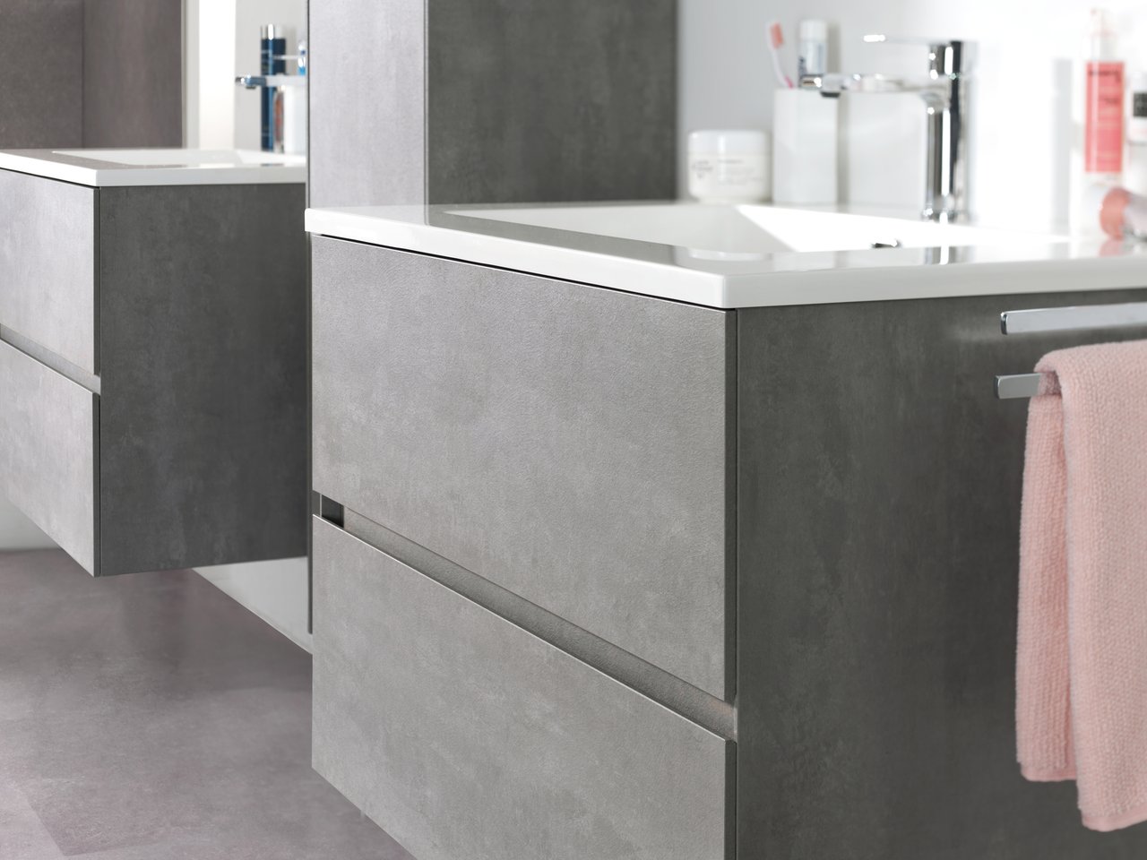 Storke Edge meuble sous-lavabo suspendu 75 x 52 cm béton gris foncé 2 tiroirs