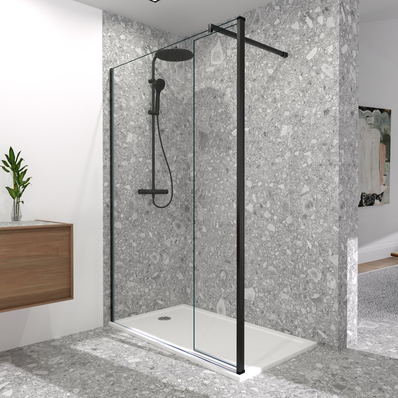 Balmani Move inloopdouche met beweegbare zijwand 140 x 200 cm helder glas mat zwart profiel