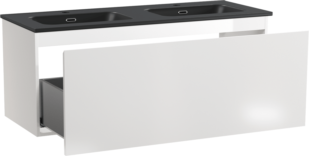 Linie Lado meuble salle de bains suspendu 120 x 46 cm blanc brillant avec Baro double vasque en porcelaine noir mat
