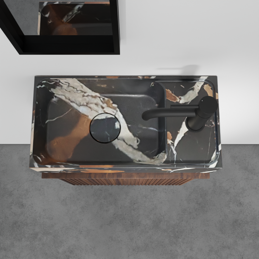 Balmani Forma meuble wc suspendu 42 x 21 cm noyer américain avec Dama plan vasque en marbre Portoro Gold