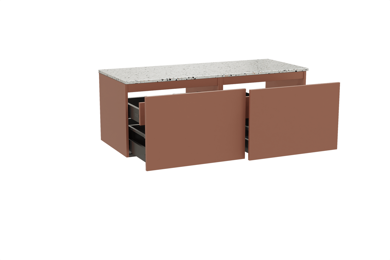 Balmani Sfera hängendes Möbelstück Set: 135 x 55 cm, Cotto, mit Stretto Einzel- oder Doppel Waschtischplatte, Terrazzo in Weiß/Schwarz matt