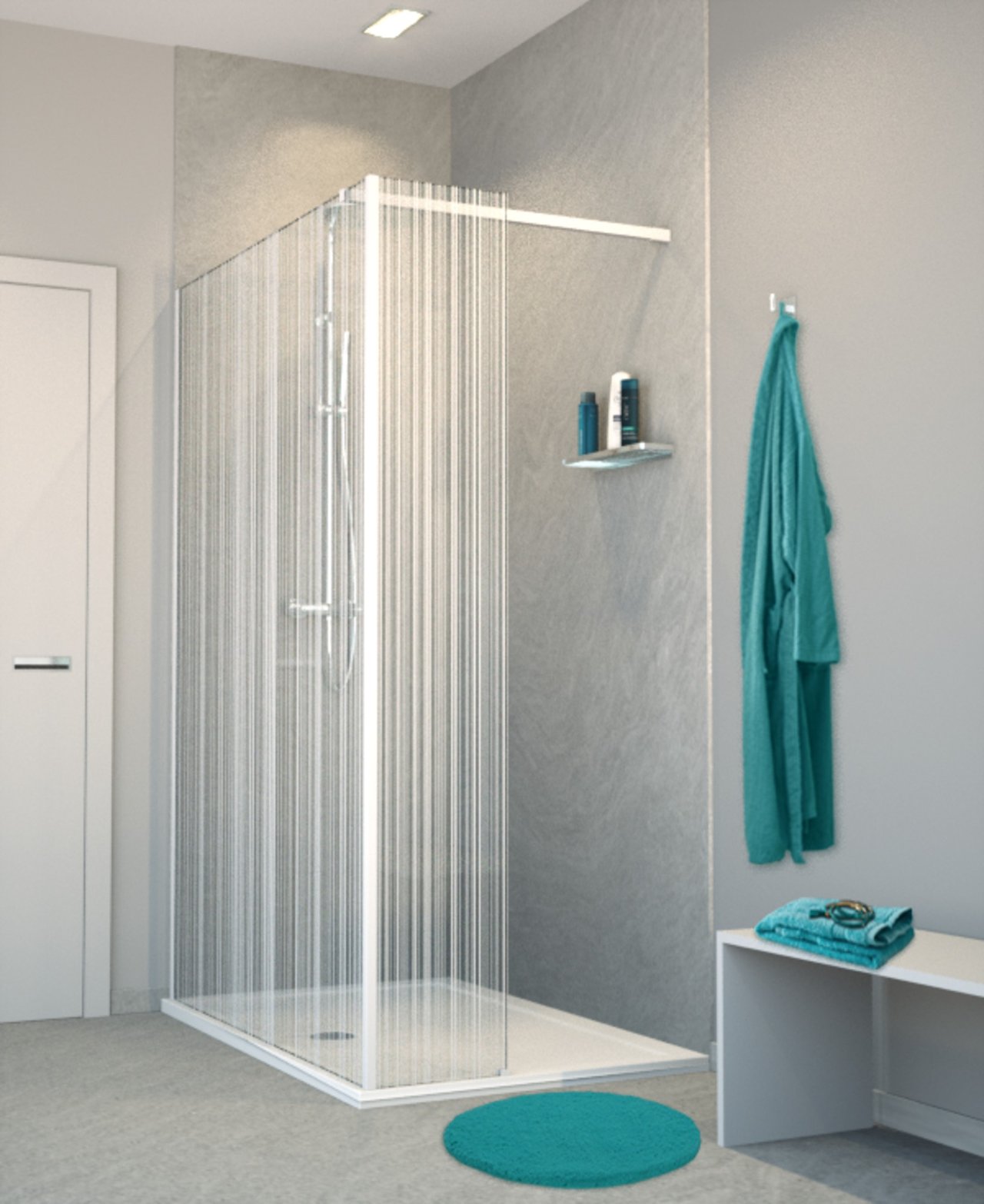 Balmani BMSS inloopdouche met vaste zijwand 140 x 200 cm barcode wit glas mat wit profiel