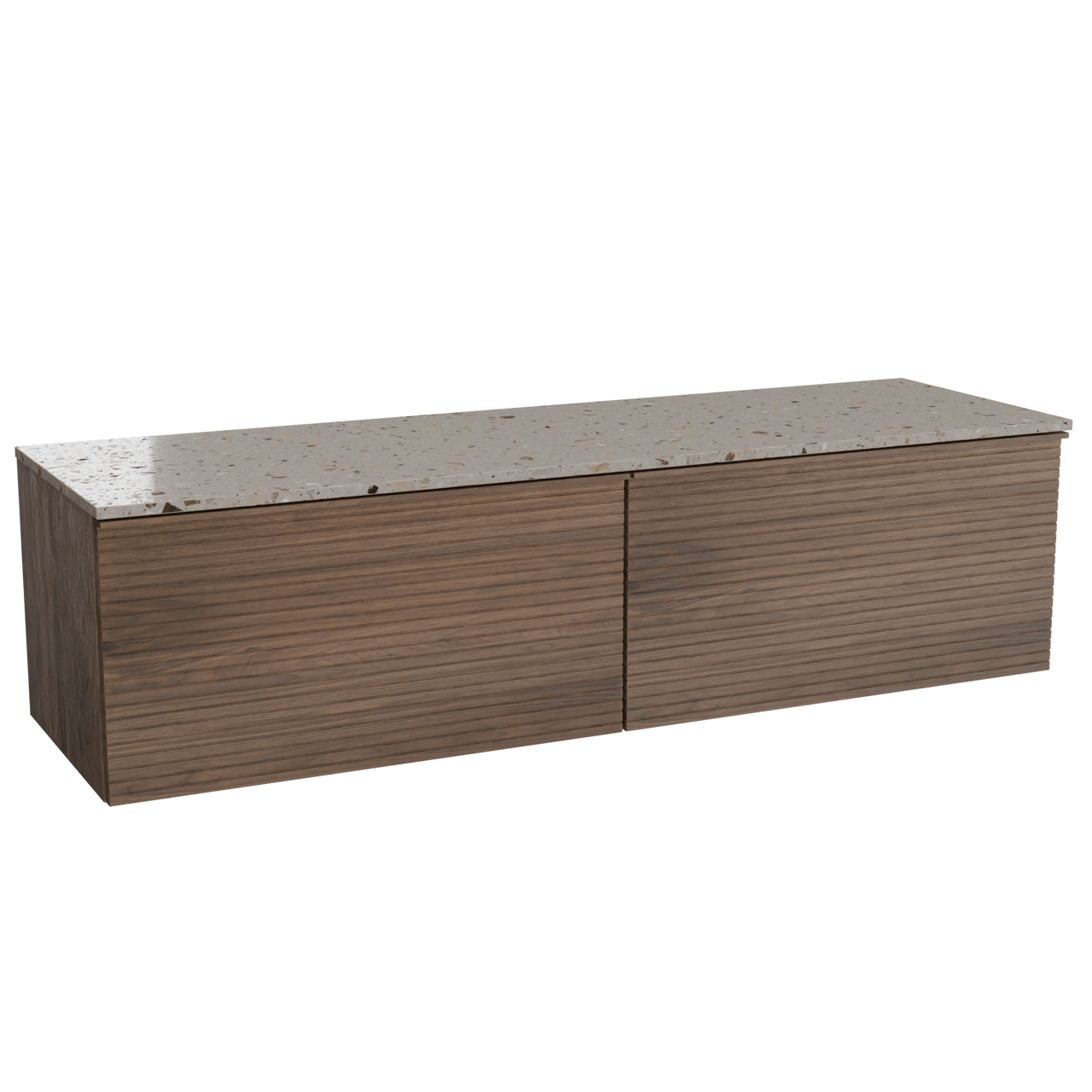 Balmani Forma meuble salle de bains suspendu 180 x 55 cm noyer américain avec Stretto tablette simple ou double en terrazzo greige terrazzo, Nervure droite symétrique horizontale