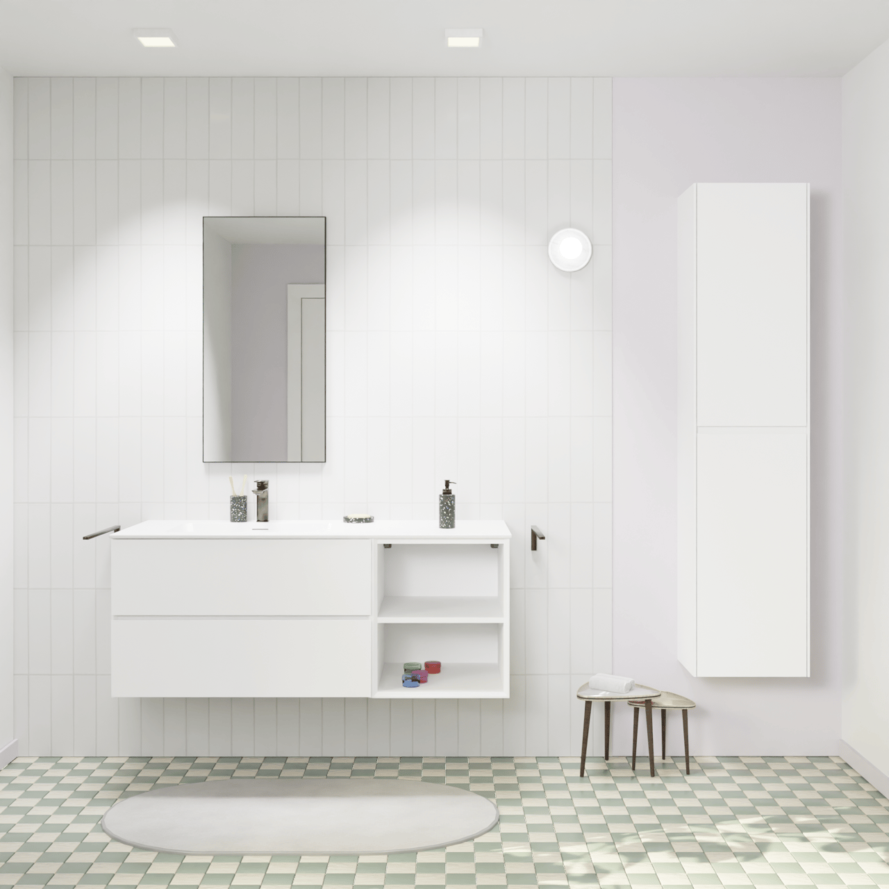 Storke Edge meuble salle de bains suspendu 130 x 52 cm blanc mat avec Mata plan vasque asymétrique à gauche en solid surface blanc mat