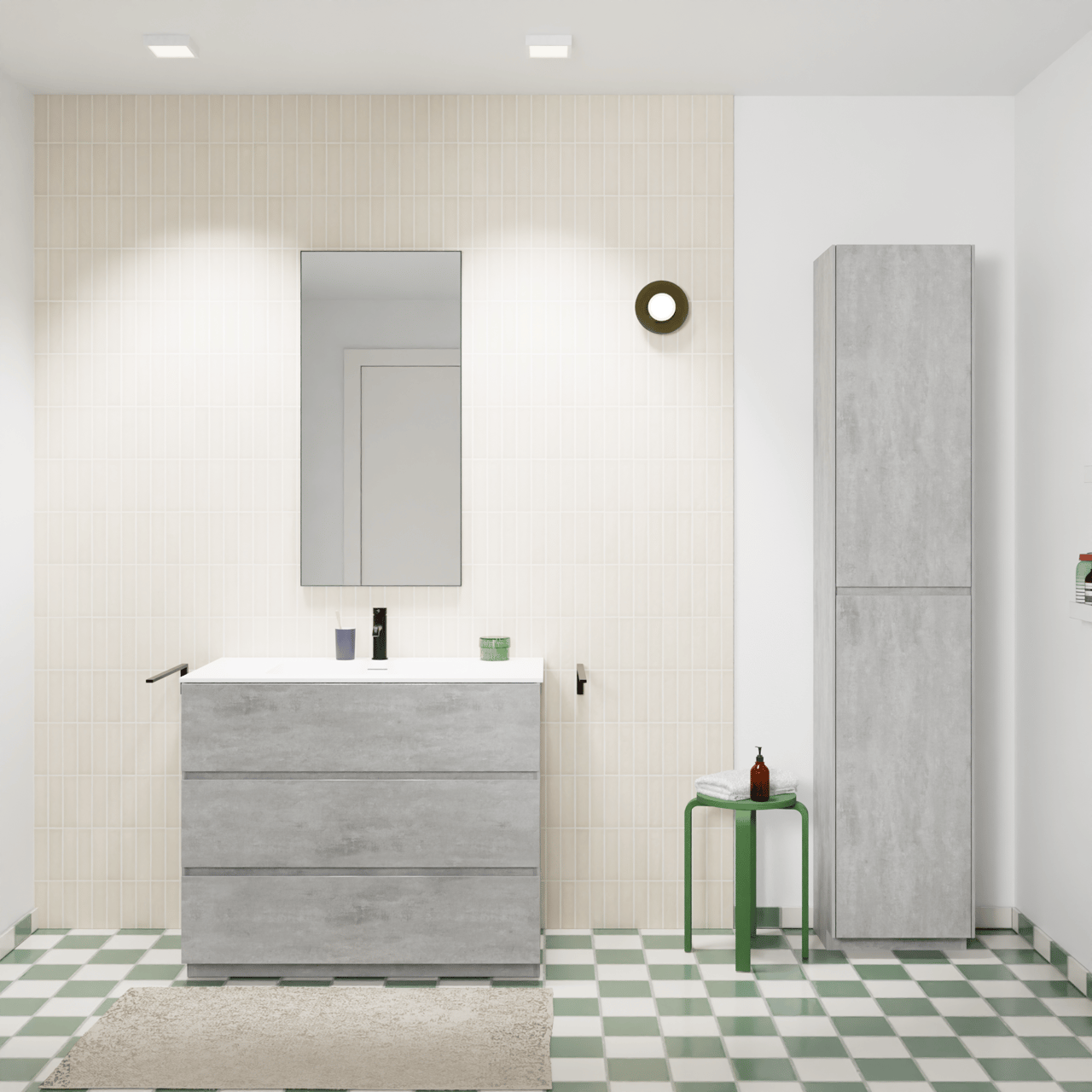 Storke Edge staand badmeubel 95 x 52 cm beton donkergrijs met Mata enkele wastafel in solid surface mat wit