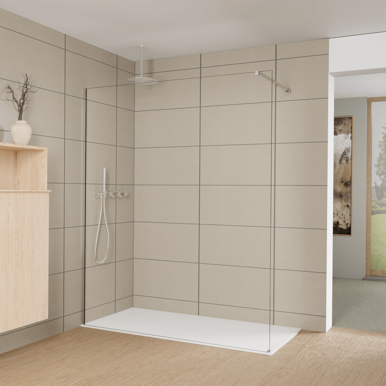 Balmani Modular inloopdouche: 170 x 200 cm, Helder glas met coating, Glanzend chroom profielen