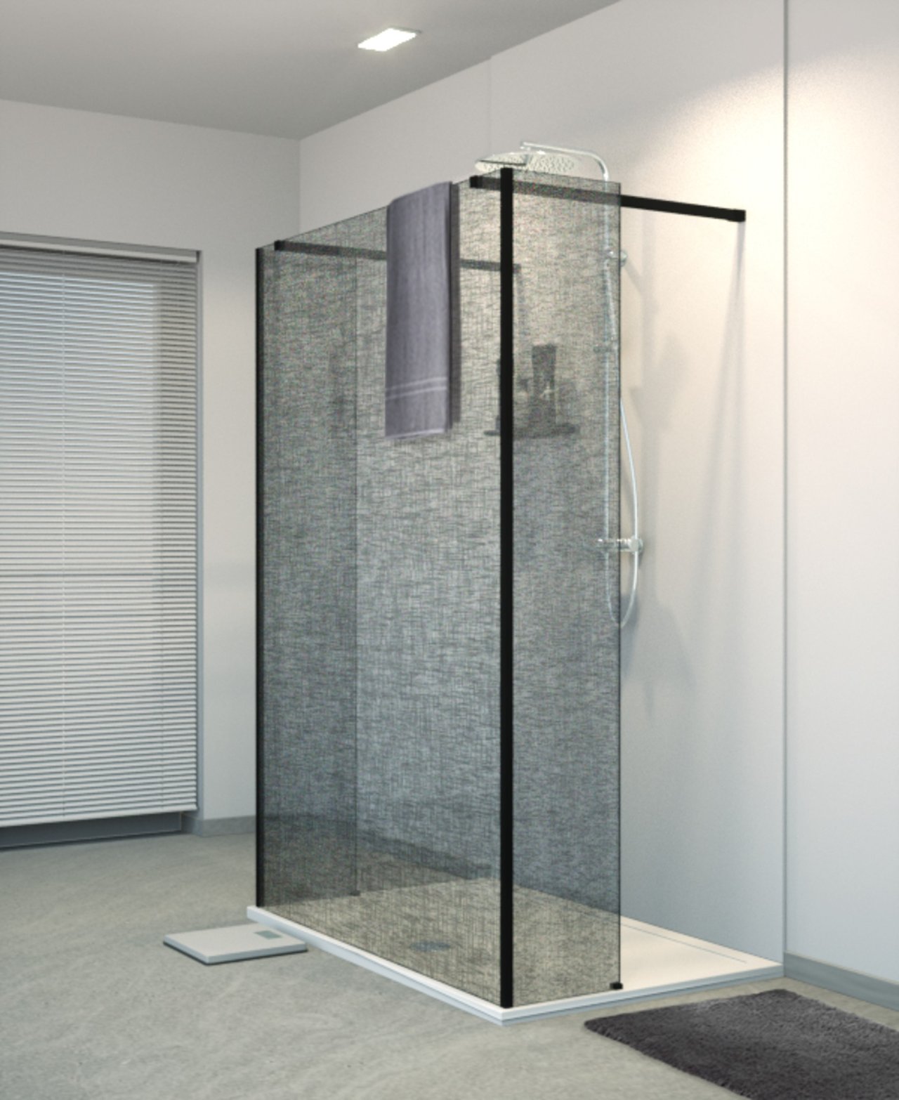 Balmani BMSS douche à l'italienne avec paroi autoportante et panneau fixe 140 x 200 cm verre lin noir profil noir mat
