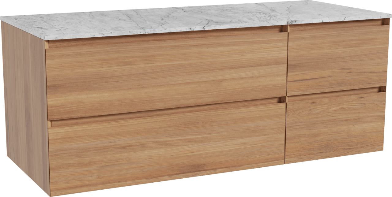 Balmani Mitra meuble salle de bains suspendu 135 x 55 cm teck avec Stretto tablette simple ou double en marbre carrare