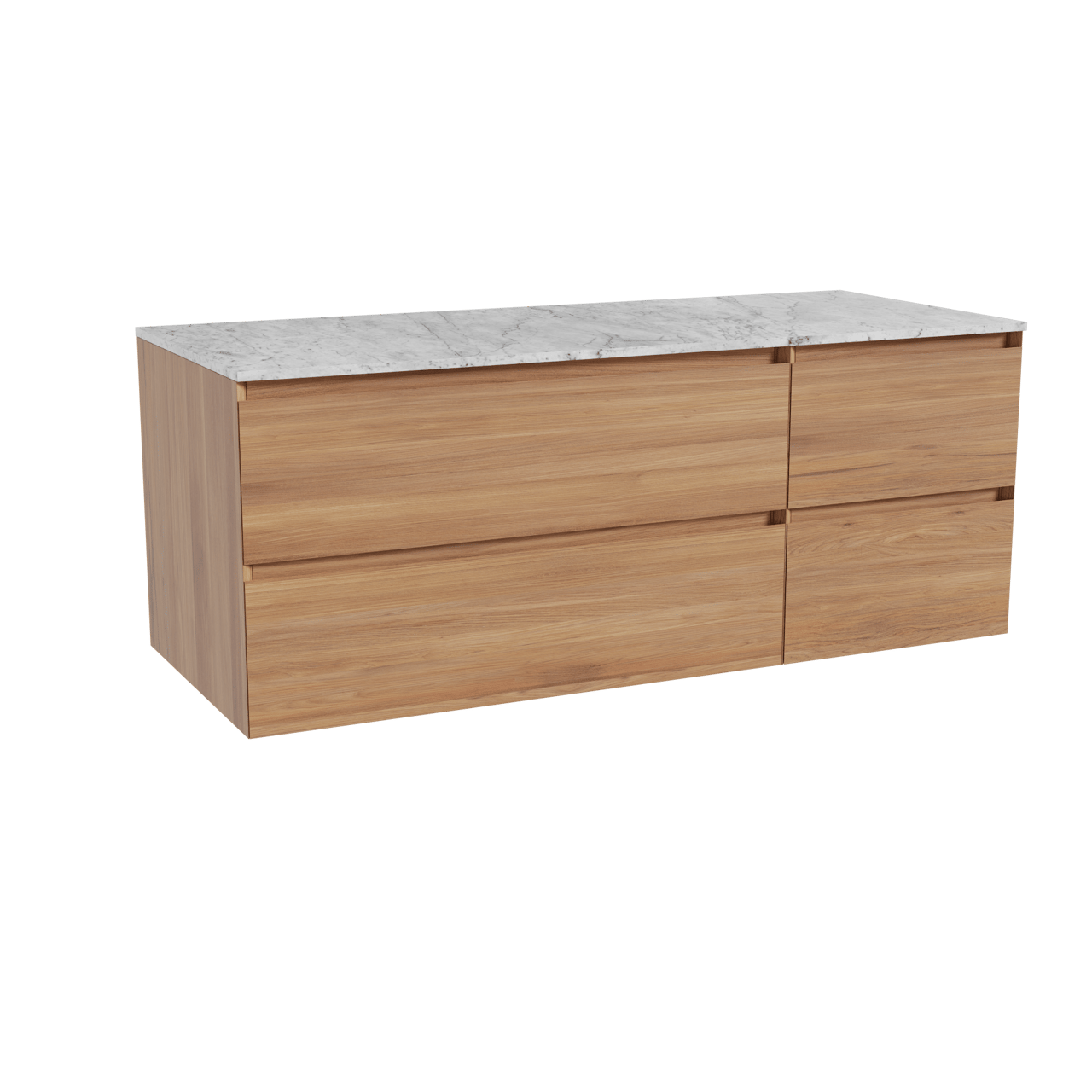 Balmani Mitra hängendes Möbelstück Set: 135 x 55 cm, Teak, mit Stretto Einzel- oder Doppel Waschtischplatte, Marmor Carrara