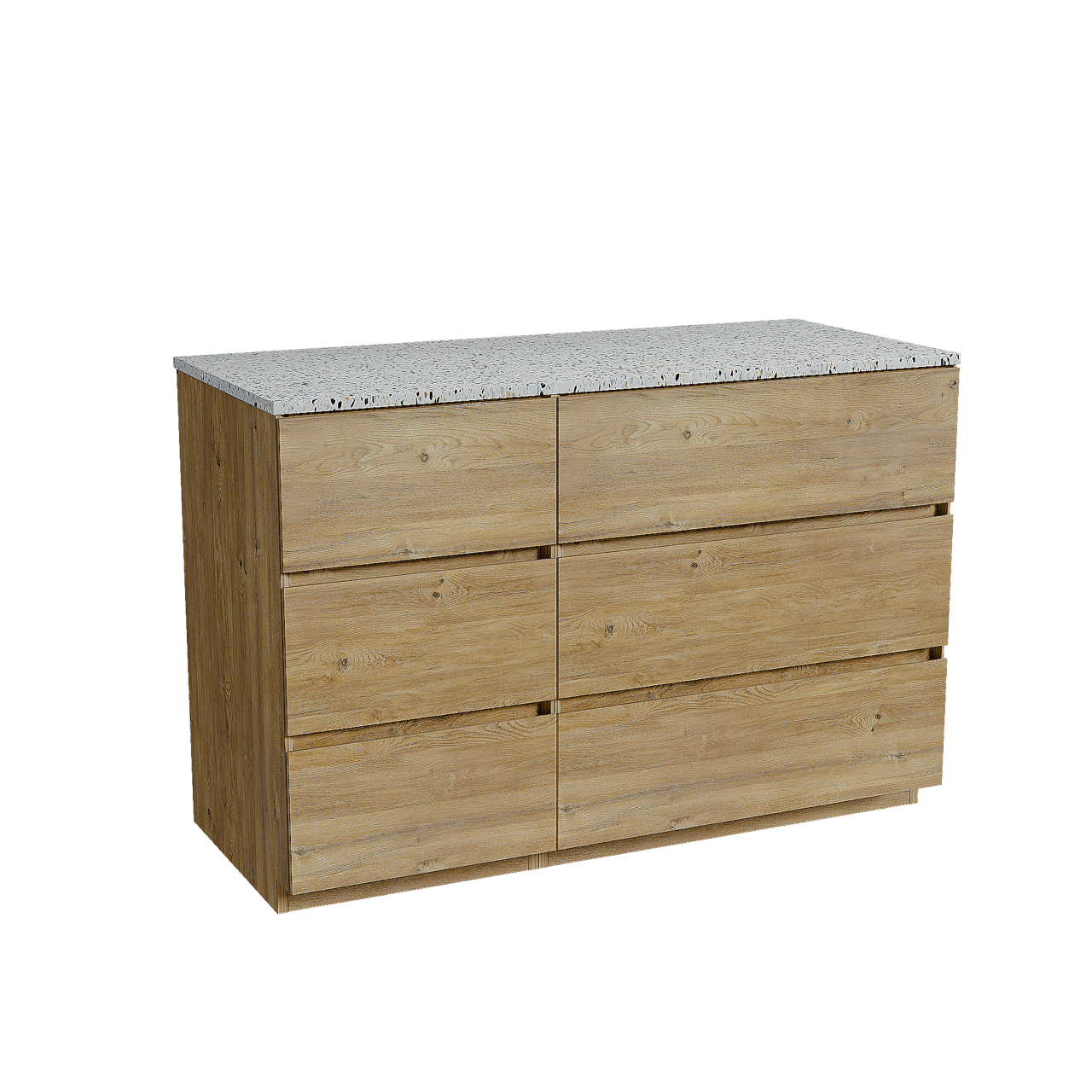 Storke Edge meuble salle de bains à poser 120 x 52 cm chêne brut avec Tavola tablette simple ou double en blanc/noir mat terrazzo