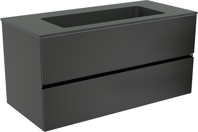 Storke Edge zwevend badmeubel 100 x 46 cm mat zwart met Scuro enkele wastafel in kwarts mat zwart