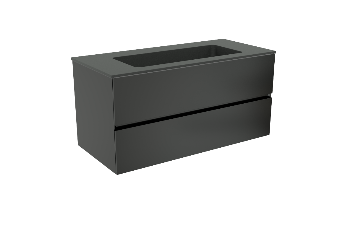 Storke Edge hängendes Möbelstück Set: 100 x 46 cm, Schwarz matt, mit Scuro Einzelwaschtisch, Quarz Schwarz matt