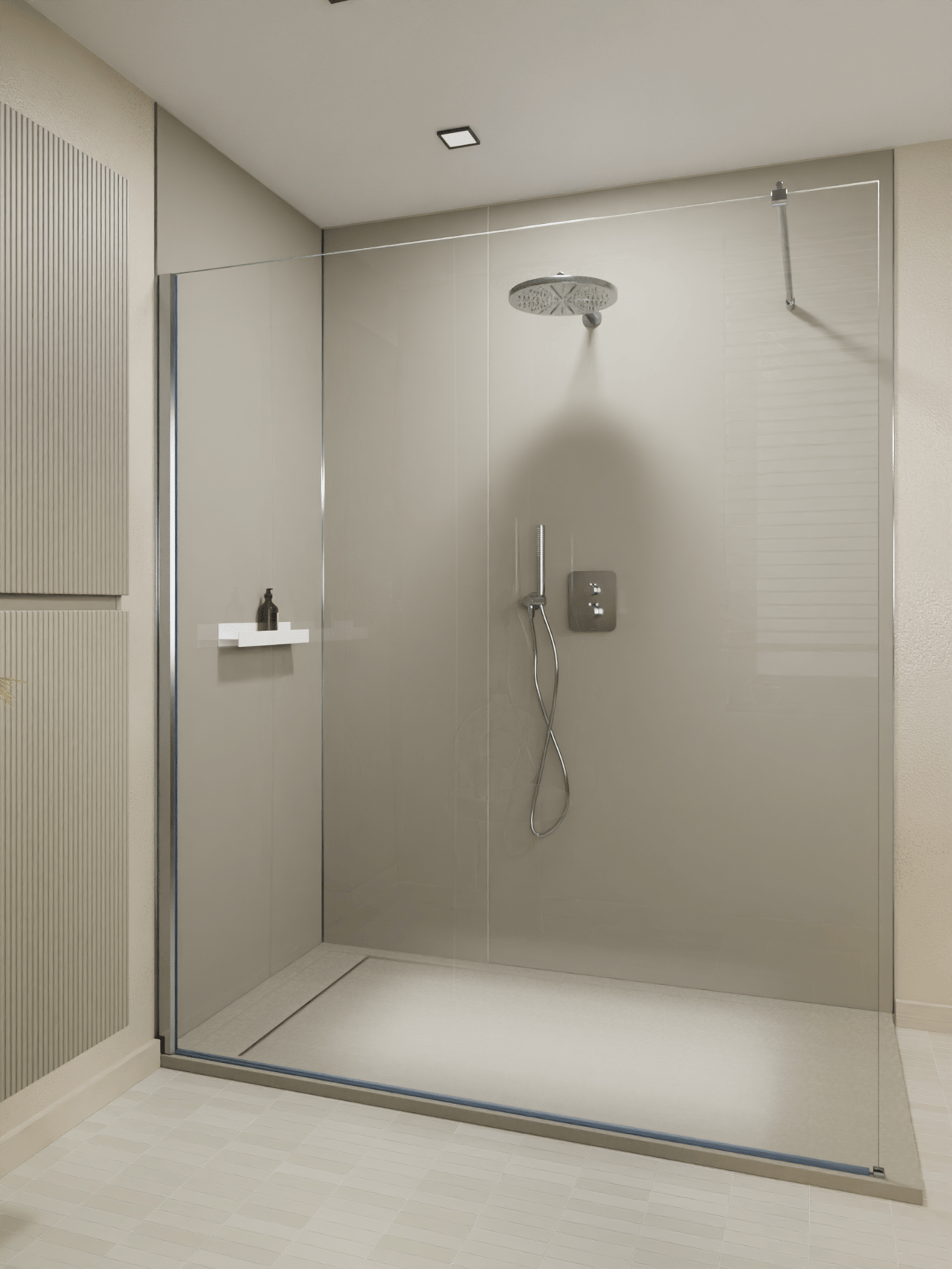 Luca Varess Dandy douchebak 180 x 90 cm composietmarmer mat zijdegrijs rock structuur