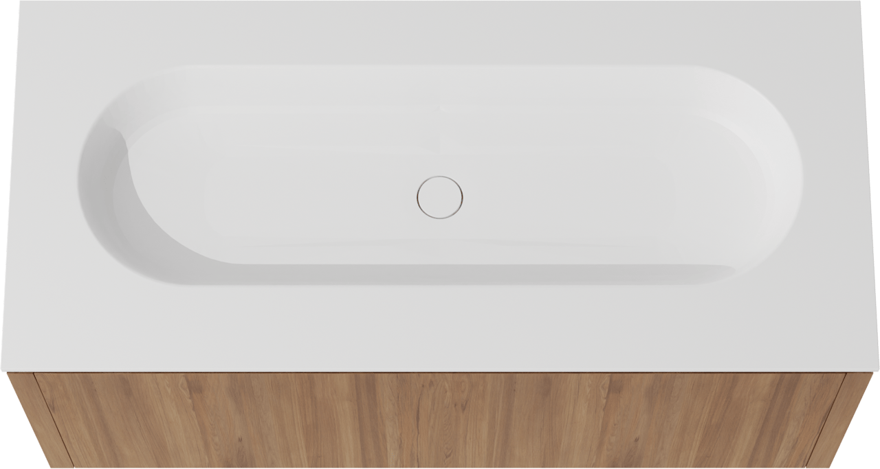 Balmani Eclips hängendes Möbelstück Set: 120 x 55 cm, Teak, mit Tablo Oval Einzelwaschtisch mit 2 Bohrungen Solid Surface Weiβ matt