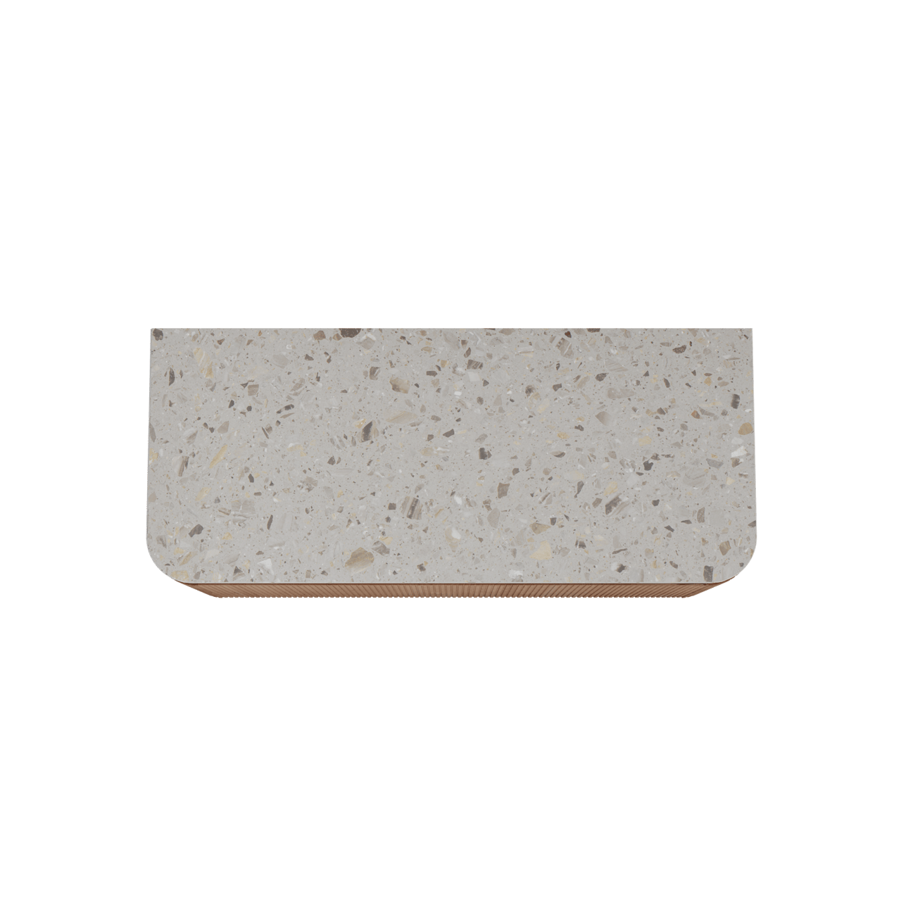 Balmani Moon hängendes Möbelstück Set: 130 x 55 cm, Naturbelassene Eiche, mit Moon Einzel- oder Doppel Waschtischplatte, Terrazzo in Greige, Vertikale symmetrische gerade Rippe