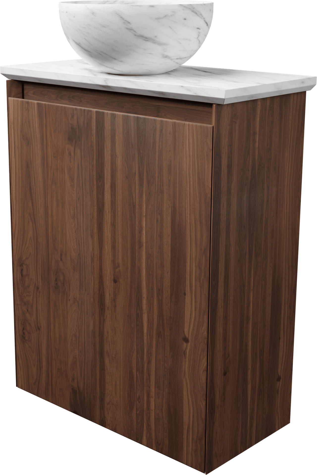 Balmani Mitra meuble wc suspendu 42 x 21 cm noyer américain avec Facetta tablette et Bari XS vaque à poser en marbre Carrara