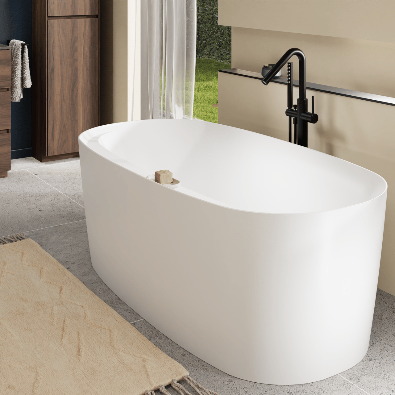 Luca Varess Sutilo ovaal vrijstaand bad 170 x 80 cm acryl mat wit met geïntegreerde legplank