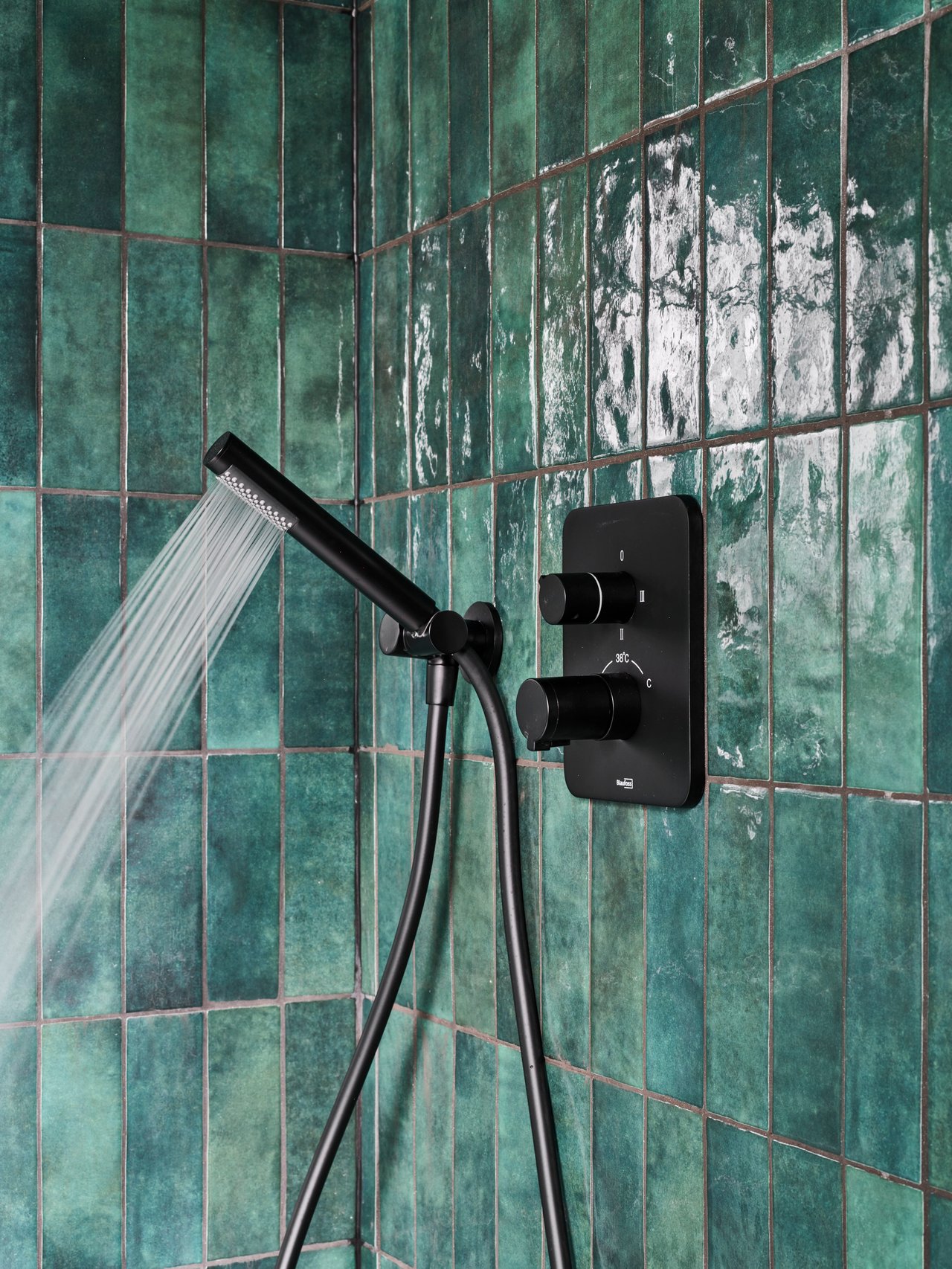 Blaufoss Round douchekop met doucheslang en aansluiting 1 straalsoort Mat Zwart