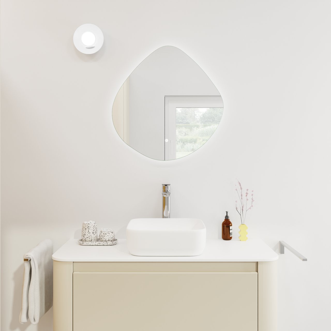 Luca Varess Organic Badspiegel mit Beleuchtung: Organisch, 60 x 60 cm, mit Anti-Beschlag Spiegelheizung