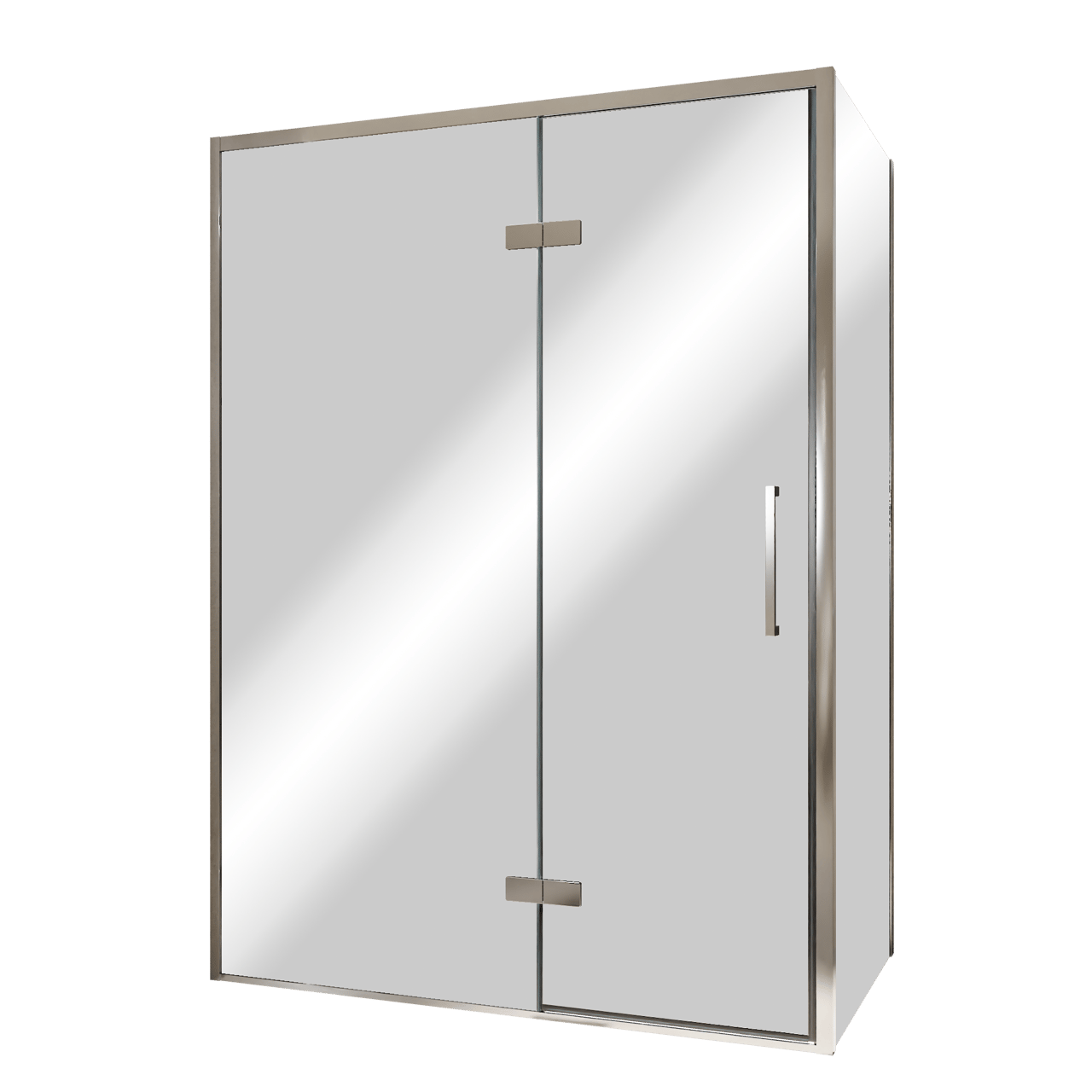 Balmani Senses Design douche en coin avec porte pivotante à gauche et paroi latérale fixe, 140 x 80 cm, Miroir Reflex, Profil chrome