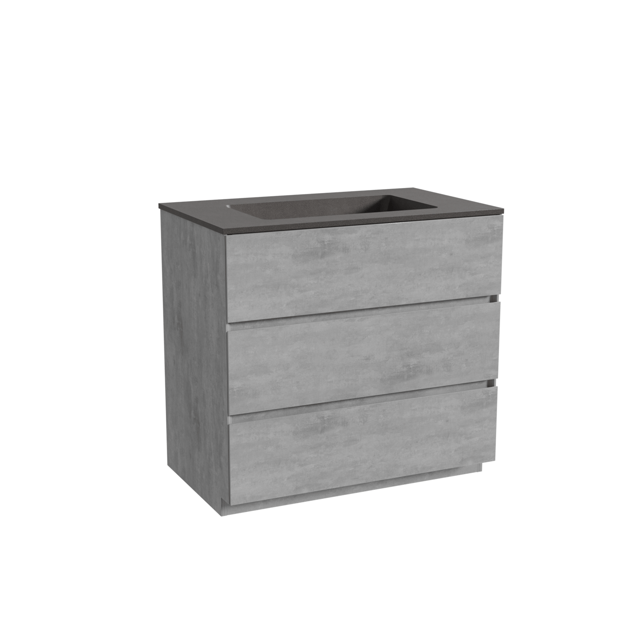 Storke Edge freistehendes Möbelstück Set: 85 x 52 cm, Beton dunkelgrau, mit Scuro Einzelwaschtisch, Quarz Schwarz matt
