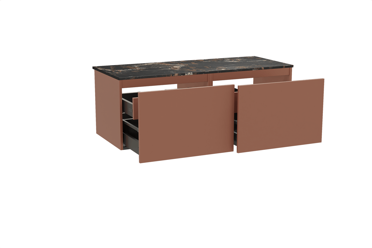 Balmani Sfera hängendes Möbelstück Set: 135 x 55 cm, Cotto, mit Stretto Einzel- oder Doppel Waschtischplatte, Marmor Portoro Gold