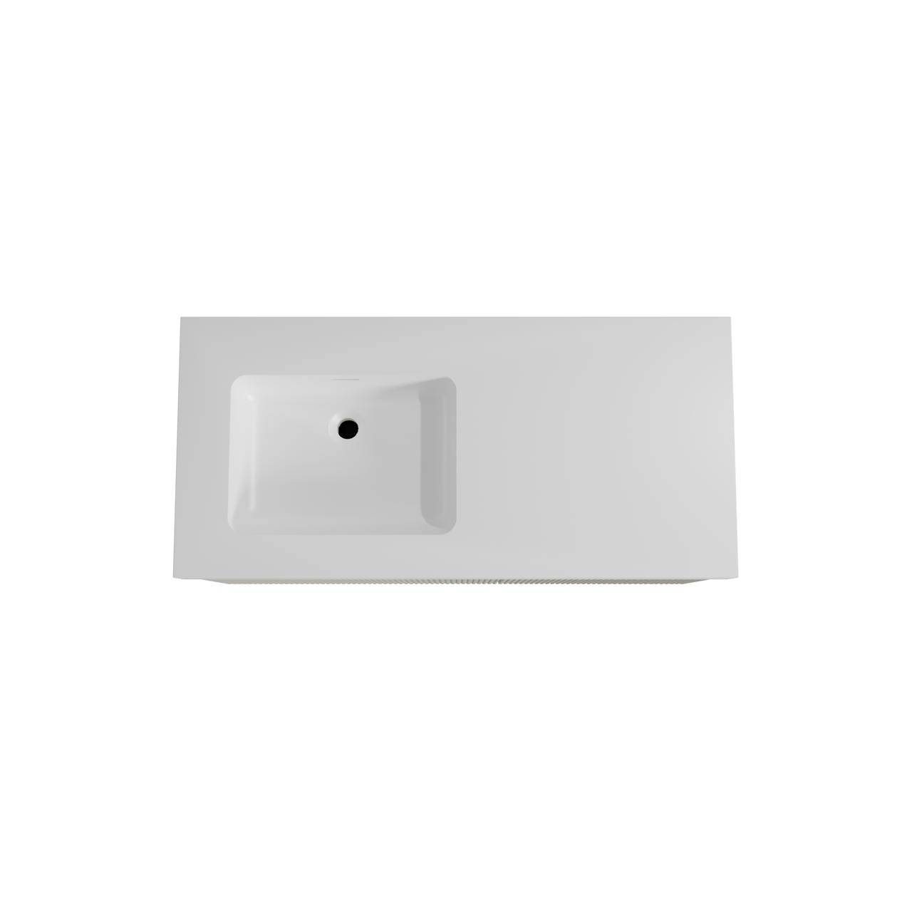 Storke Ribs meuble salle de bains suspendu 110 x 52 cm soie grise avec Mata High plan vasque asymétrique à gauche en solid surface blanc mat, Nervure droite symétrique verticale