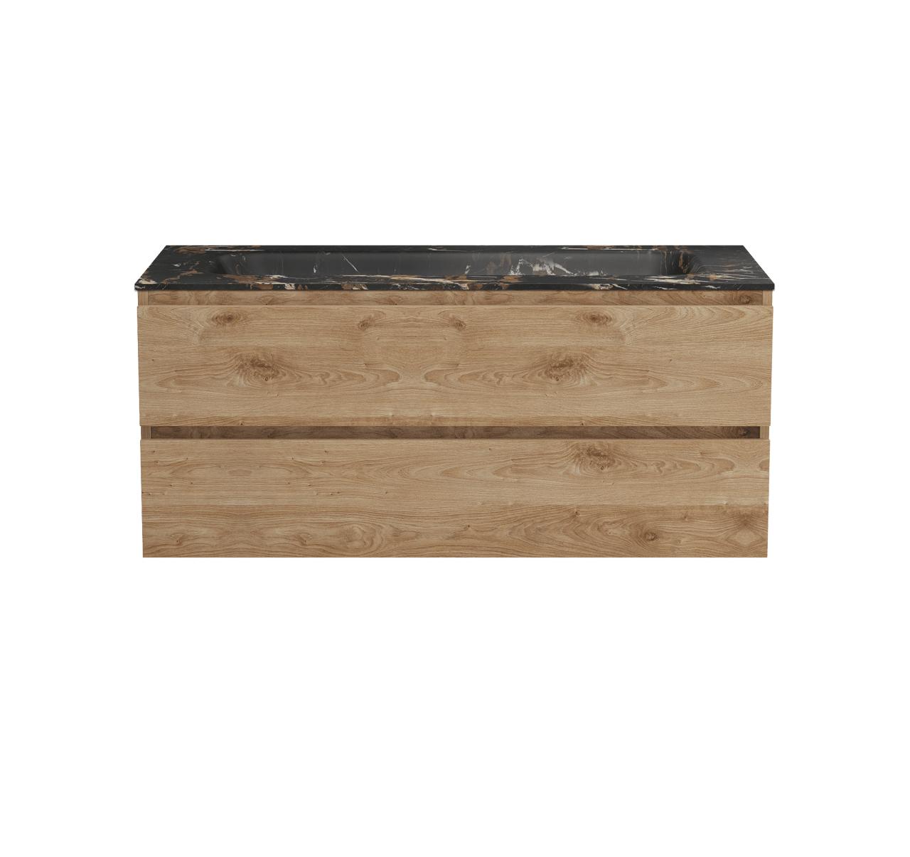 Balmani Lucida zwevend badkamermeubel 120 x 55 cm ruwe eik met Tablo Arcato enkele wastafel voor 2 kraangaten in marmer portoro gold