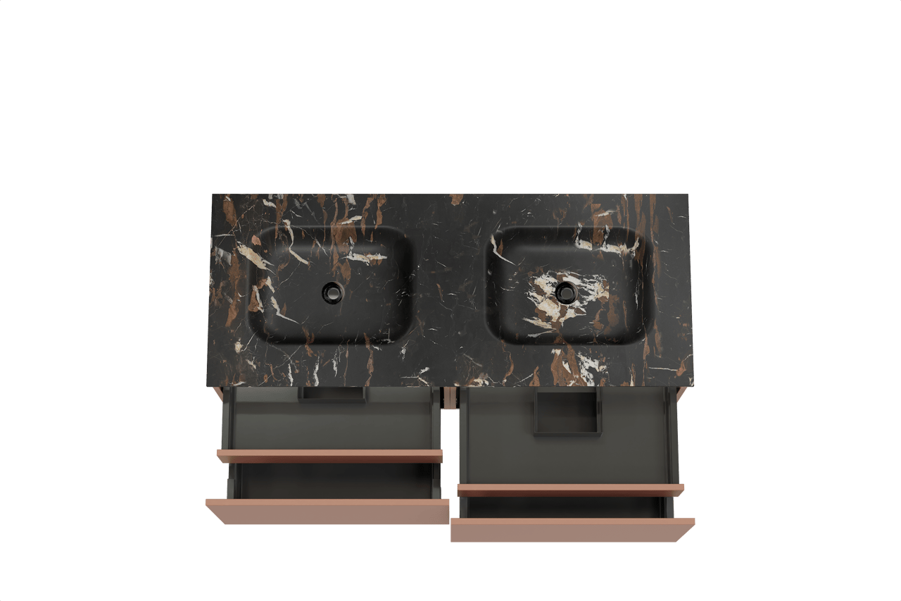 Balmani Sfera meuble salle de bains suspendu 135 x 55 cm cotto avec Tablo Arcato double vasque en marbre portoro gold