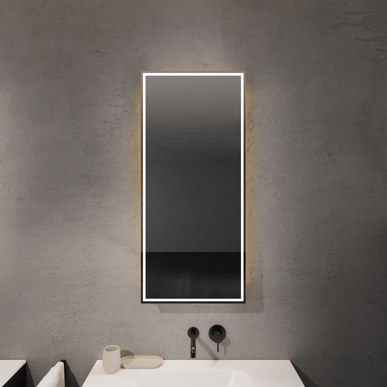 Balmani Mara Spiegelschrank 45 x 100 cm Schwarz Matt, mit Spiegelbeleuchtung und Anti-Beschlag Spiegelheizung