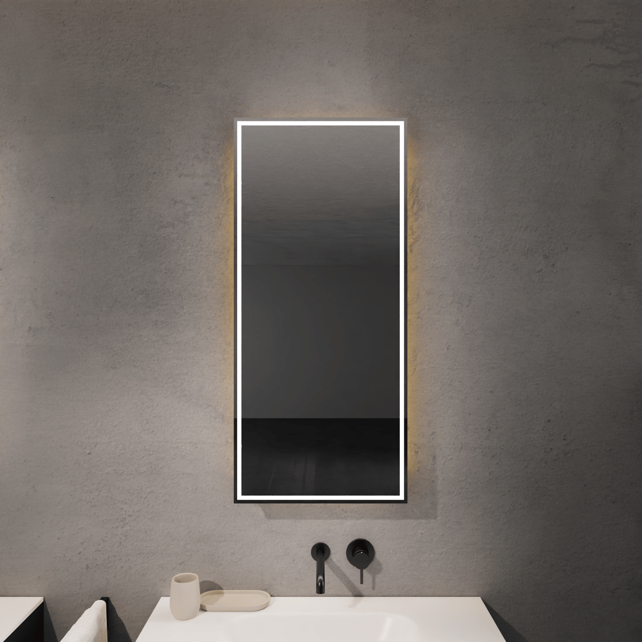 Balmani Mara spiegelkast 45 x 100 cm Mat Zwart met spiegelverlichting en anti-damp