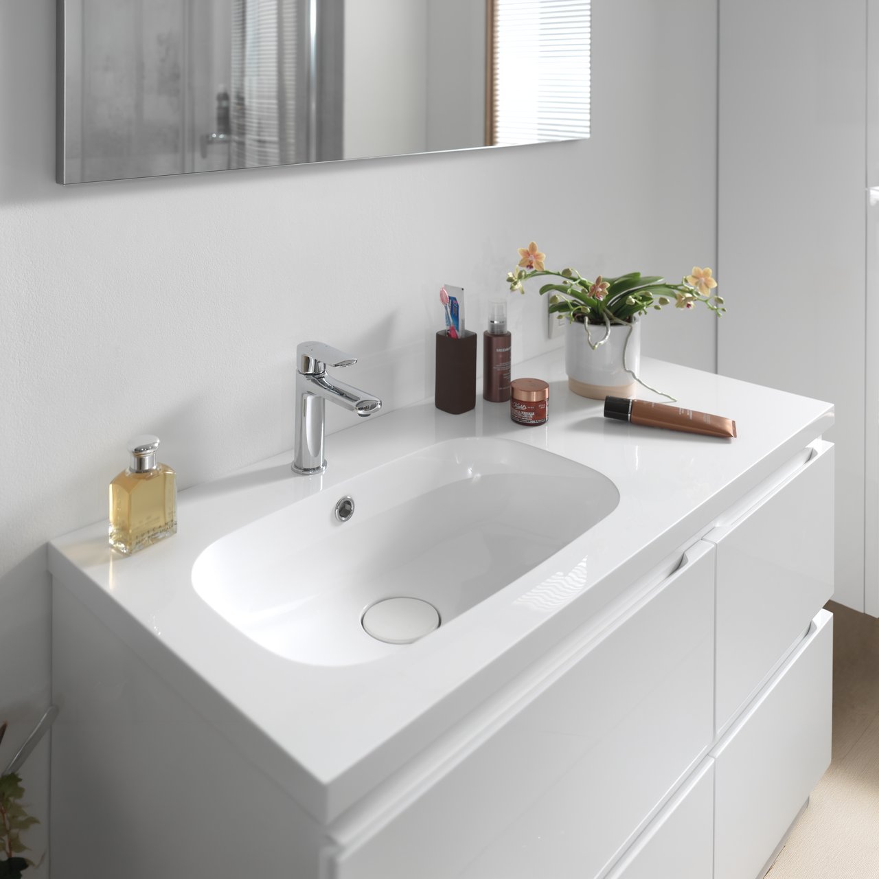 Storke Planza asymmetrisch linkse wastafel glanzend composiet marmer 100 x 46 cm