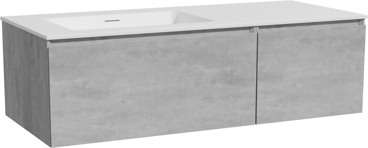 Storke Edge zwevend badmeubel 120 x 52 cm beton donkergrijs met Mata asymmetrisch linkse wastafel in solid surface mat wit