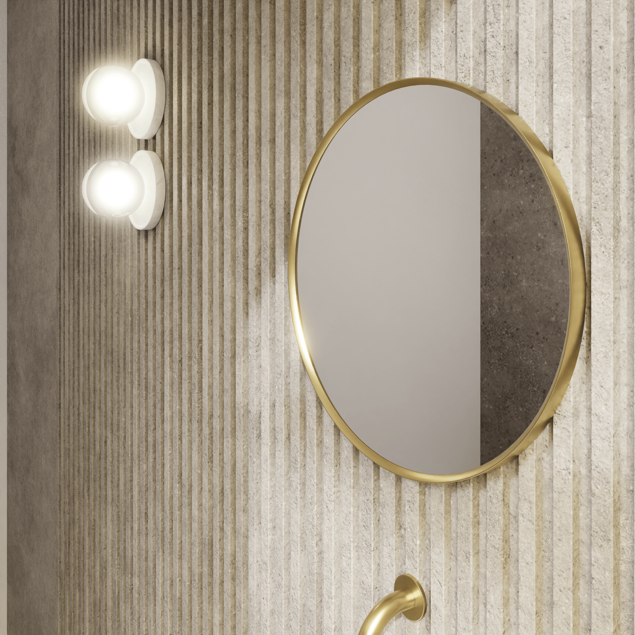 Balmani Auro Gäste-WC Spiegel: Rund, Brushed Champagne Gold, Ø 45 cm