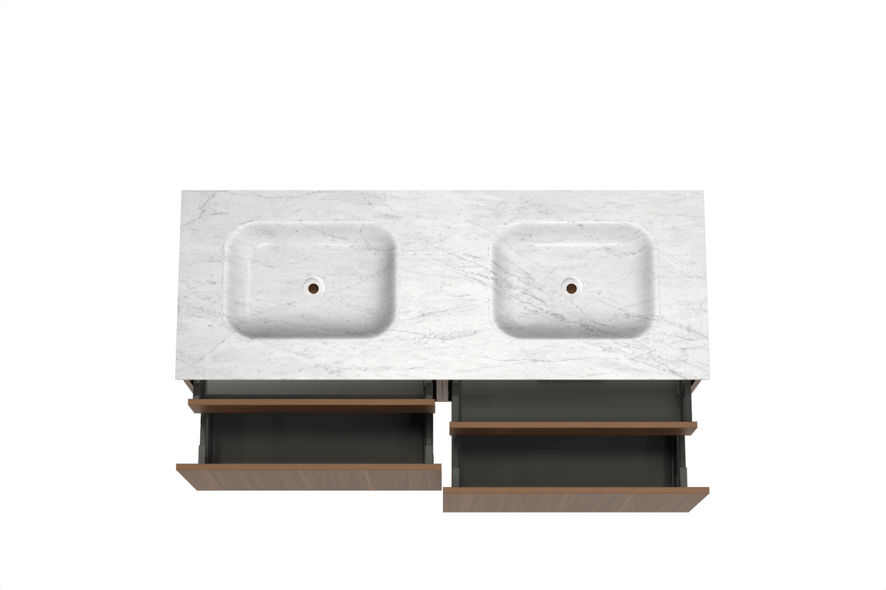 Balmani Sfera meuble salle de bains suspendu 150 x 55 cm noyer américain avec Tablo Arcato double vasque en marbre carrara