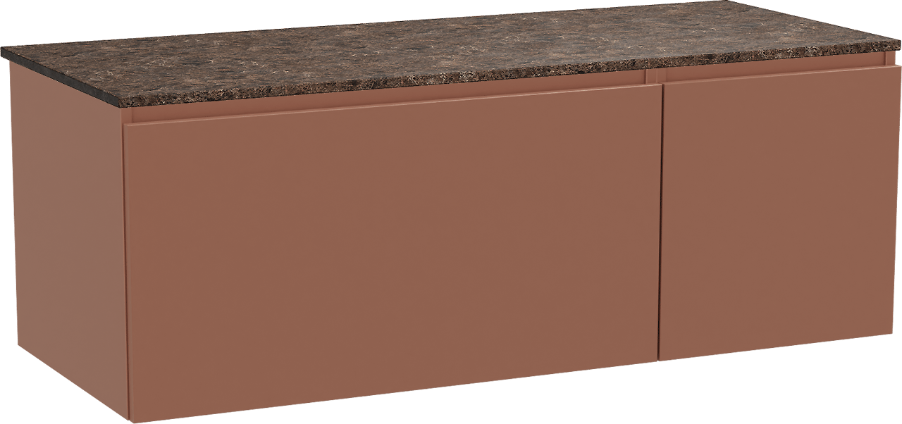 Balmani Sfera hängendes Möbelstück Set: 135 x 55 cm, Cotto, mit Stretto Einzel- oder Doppel Waschtischplatte, Marmor Dark Emperador