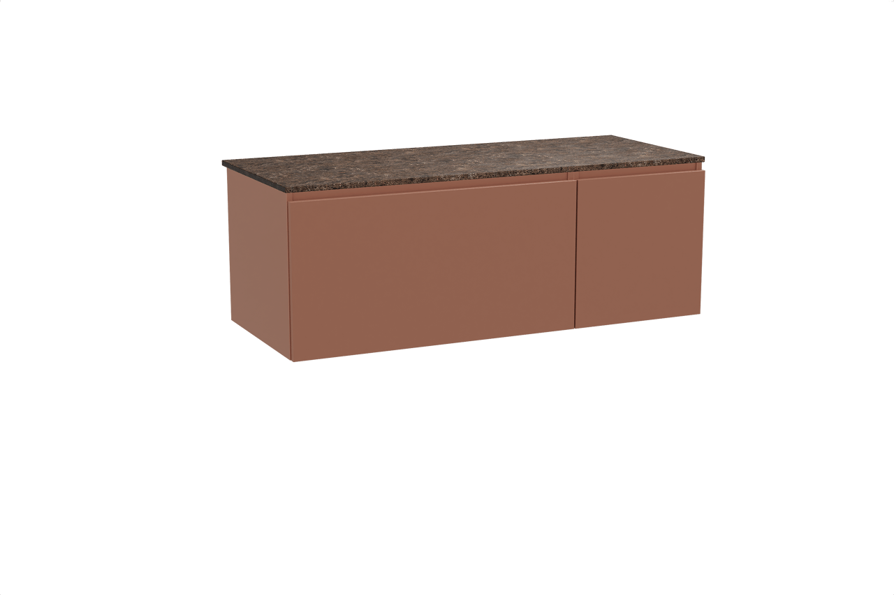 Balmani Sfera hängendes Möbelstück Set: 135 x 55 cm, Cotto, mit Stretto Einzel- oder Doppel Waschtischplatte, Marmor Dark Emperador